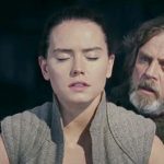 Luke Skywalker gazes in amazement at Rey in The Last Jedi