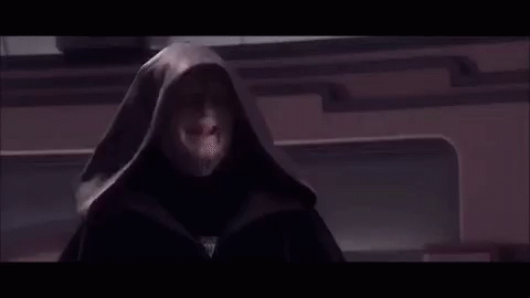 Emperor Palpatine goes flying backwards in Star Wars Episode III: Revenge of the Sith