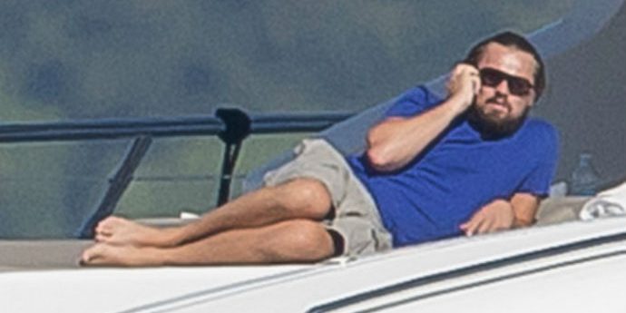 Leonard0 Dicaprio On The Phone On His Yacht